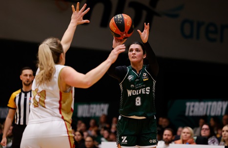 A photo of a basketball player for the Joondalup Wolves taking a shot