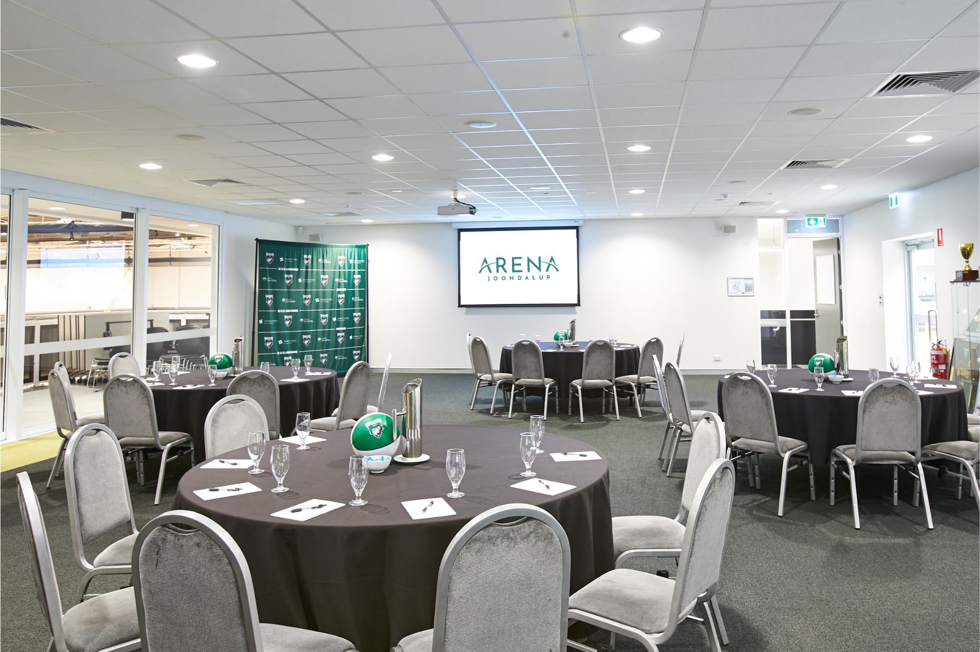 A photo of a set up function room within Arena Joondalup