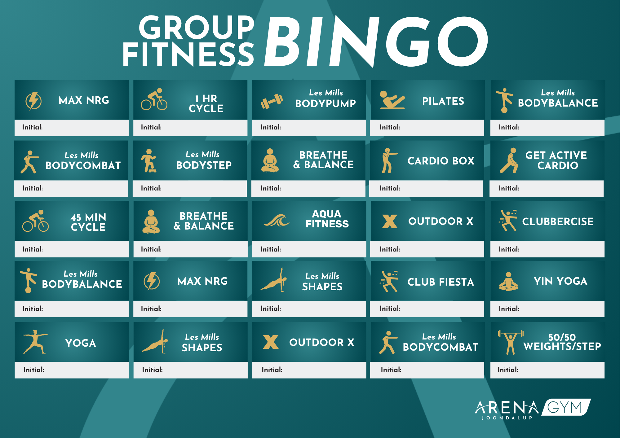 Group Fitness Bingo Card