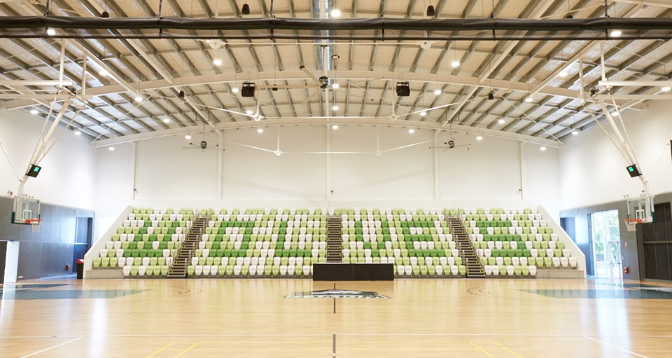 A photo of the show court and grandstand seating in the background at HBF Arena in Joondalup, Perth